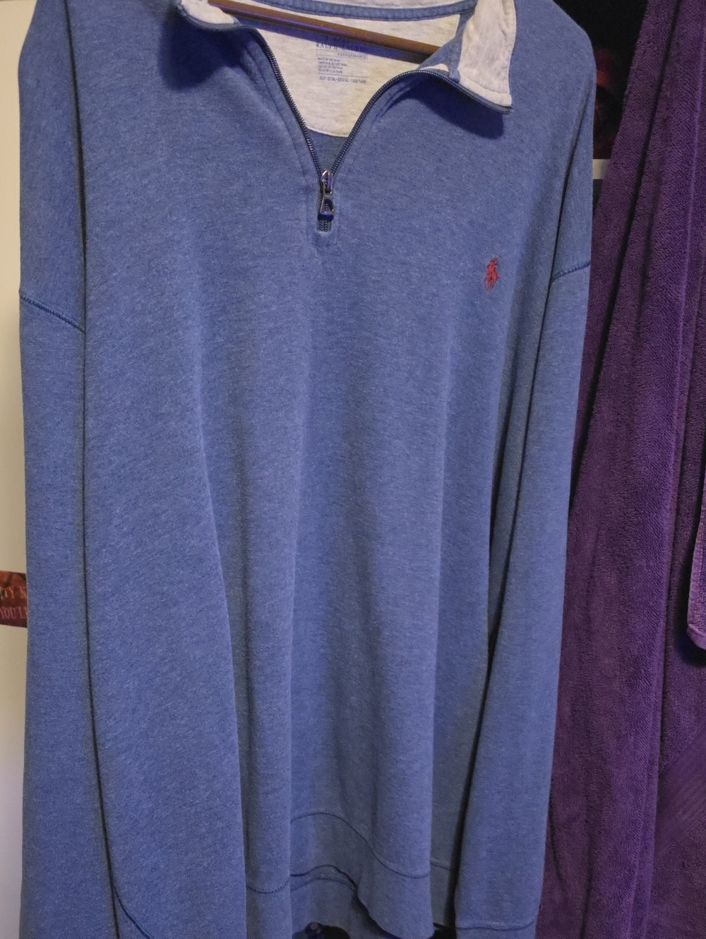 Ralph Lauren Heather Blue Quarter-Zip Pullover with Red Pony